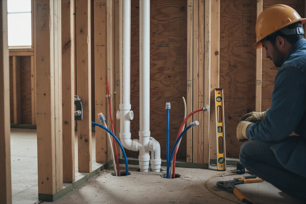 Drain and supply rough-in during Sump Pump Repair in Pleasant Grove